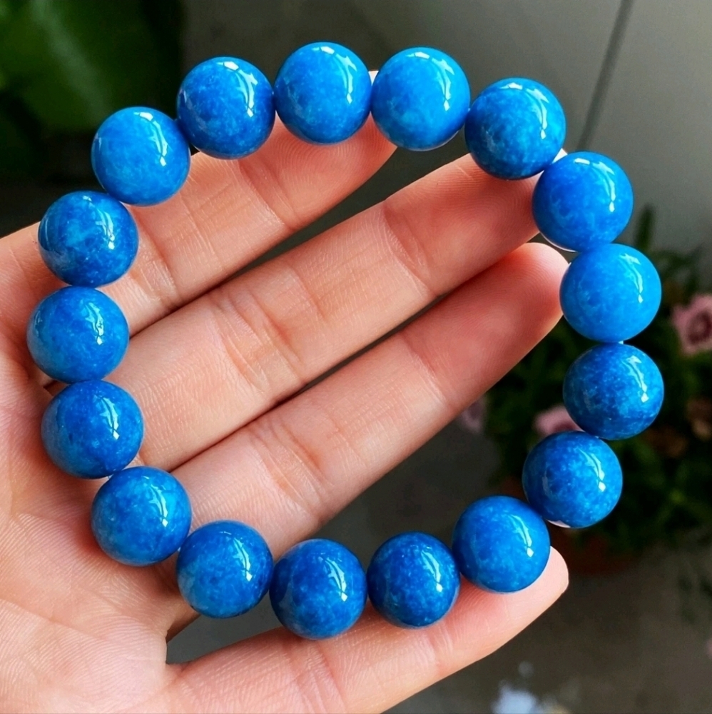 11.5mm Natural Light Blue Apatite Crystal Gemstone Beaded Stretch Bracelet NEW - Picture 5 of 5